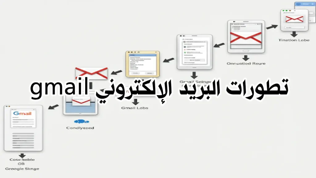شعار Gmail يظهر على خلفية مليئة بأيقونات التقنية والتطور
