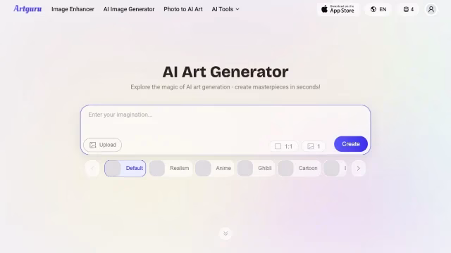 واجهة ArtGuru لإنشاء صور أنمي بالذكاء الاصطناعي من نص أو صورة