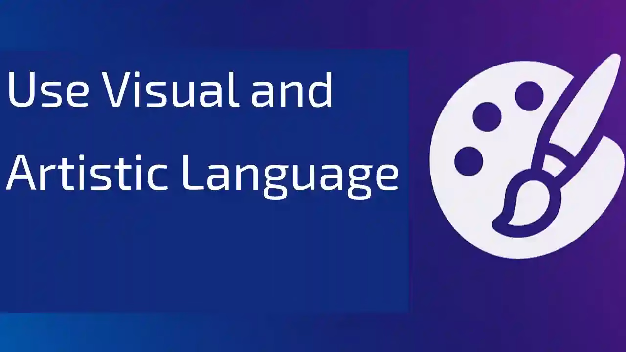 Horizontal banner from the MidJourney Prompt Guide, featuring the phrase “Use Visual and Artistic Language” beside a minimalist artist palette and brush icon, symbolizing creativity, style, and artistic expression in AI prompt writing.
