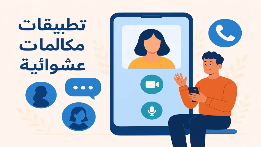 صورة معبّرة توضح شخصًا يجري مكالمة فيديو عبر الهاتف مع واجهة رسومية تدل على التواصل عبر تطبيقات المكالمات العشوائية.