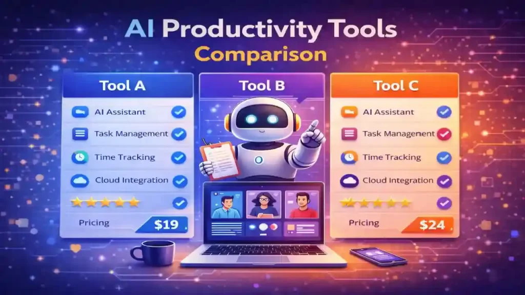 AI productivity tools comparison showing features, pricing, and automation options