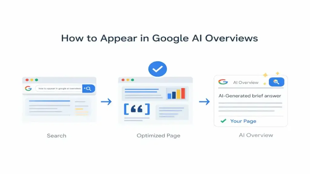 Illustration showing how content appears inside Google AI Overviews in search results
