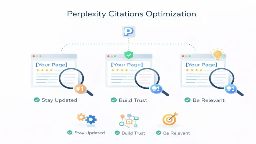 Perplexity Citations Optimization: Get Cited More | Info All Tec Illustration showing how content is optimized to get cited repeatedly in Perplexity answers