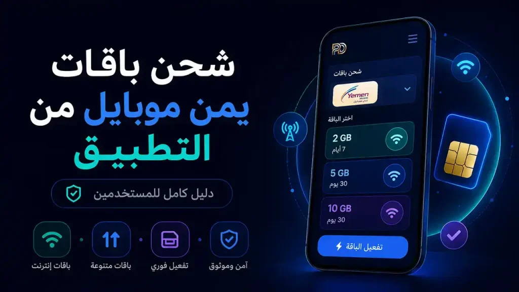 شحن باقات يمن موبايل من التطبيق للمستخدمين